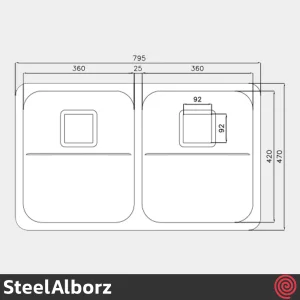 سینک ظرفشویی استیل البرز مدل SteelAlborz 935/47 | یک لگنه زیرکابینتی