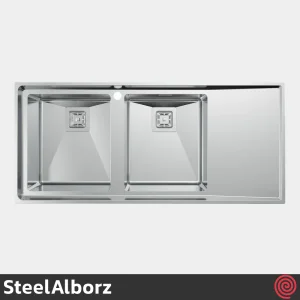 سینک ظرفشویی استیل البرز مدل SteelAlborz 952/52 | دو لگنه باکسی توکار
