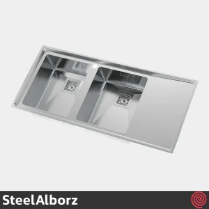 سینک ظرفشویی استیل البرز مدل SteelAlborz 952/52 | دو لگنه باکسی توکار