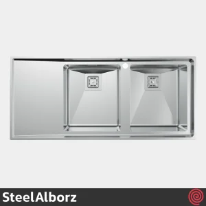 سینک ظرفشویی استیل البرز مدل SteelAlborz 952/52 | دو لگنه باکسی توکار