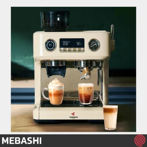 اسپرسو ساز مباشی مدل Mebashi ME-CCM2058 | رنگ کرم، نیمه اتوماتیک با آسیاب و فشار 20 بار