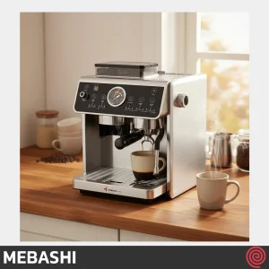 اسپرسو ساز مباشی مدل Mebashi ME-CCM2056 | رنگ استیل، نیمه اتوماتیک با آسیاب و فشار 20 بار