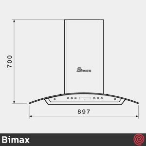 هود شومینه ای بیمکث مدل Bimax 2010 | سایز 90 با موتور 4 دور توربو، رنگ استیل