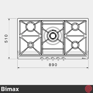 اجاق گاز صفحه ای 5 شعله بیمکث مدل Bimax 5077 | بدنه استیل