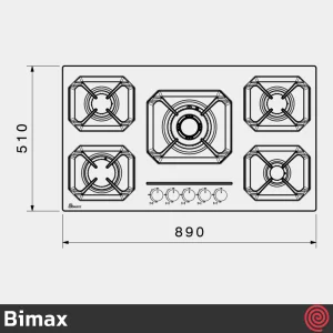 اجاق گاز صفحه ای 5 شعله بیمکث مدل Bimax 5075 | بدنه استیل