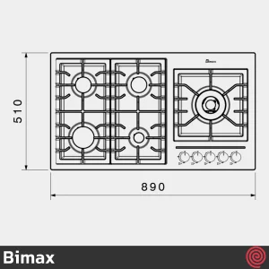 اجاق گاز صفحه ای 5 شعله بیمکث مدل Bimax 0013A | بدنه استیل
