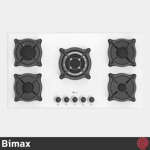 اجاق گاز صفحه ای 5 شعله بیمکث مدل Bimax 5087 | بدنه شیشه ای،  رنگ سفید