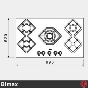 اجاق گاز صفحه ای 5 شعله بیمکث مدل Bimax 5090P | بدنه شیشه ای