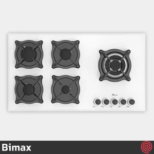 اجاق گاز صفحه ای 5 شعله بیمکث مدل Bimax 5097 | رنگ سفید، بدنه شیشه ای