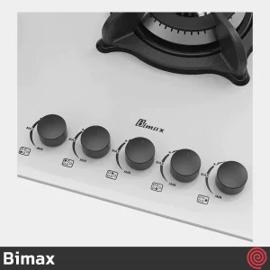 اجاق گاز صفحه ای 5 شعله بیمکث مدل Bimax 5097 | رنگ سفید، بدنه شیشه ای
