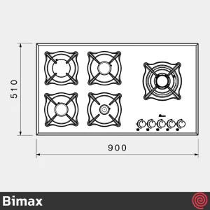 اجاق گاز صفحه ای 5 شعله بیمکث مدل Bimax 5097 | رنگ مشکی، بدنه شیشه ای