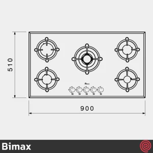 اجاق گاز صفحه ای 5 شعله بیمکث مدل Bimax 5073 | بدنه شیشه ای