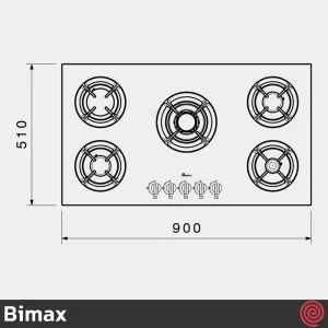 اجاق گاز صفحه ای 5 شعله بیمکث مدل Bimax 2104 | بدنه شیشه ای