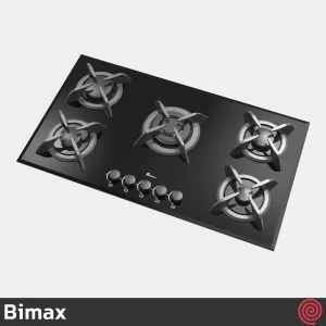 اجاق گاز صفحه ای 5 شعله بیمکث مدل Bimax 2102 | بدنه شیشه ای