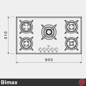 اجاق گاز صفحه ای 5 شعله بیمکث مدل Bimax 2102 | بدنه شیشه ای