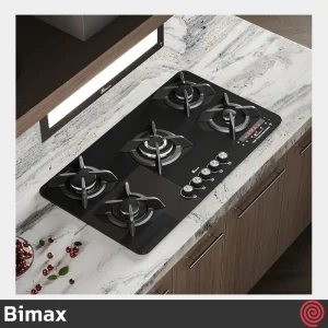 اجاق گاز صفحه ای 5 شعله بیمکث مدل Bimax 2102RFT | بدنه شیشه ای، دارای کنترل رادیویی