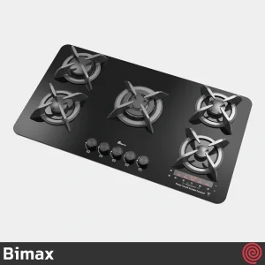 اجاق گاز صفحه ای 5 شعله بیمکث مدل Bimax 2102RFT | بدنه شیشه ای، دارای کنترل رادیویی