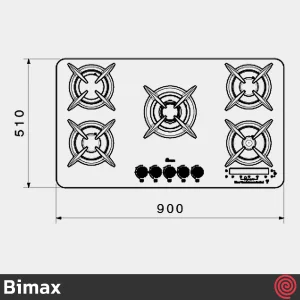 اجاق گاز صفحه ای 5 شعله بیمکث مدل Bimax 2102RFT | بدنه شیشه ای، دارای کنترل رادیویی