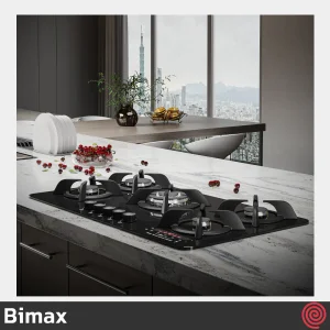 اجاق گاز صفحه ای 5 شعله بیمکث مدل Bimax 2102RFT | بدنه شیشه ای، دارای کنترل رادیویی