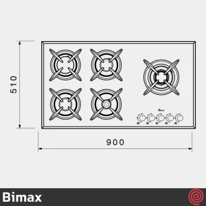 اجاق گاز صفحه ای 5 شعله بیمکث مدل Bimax 2101 | بدنه شیشه ای