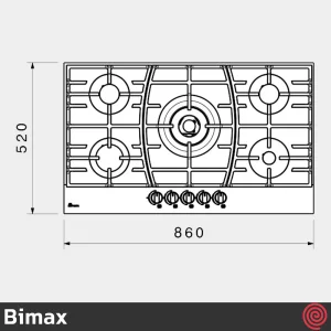 اجاق گاز صفحه ای 5 شعله بیمکث مدل Bimax 0061 | بدنه شیشه ای