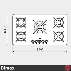 اجاق گاز صفحه ای 5 شعله بیمکث مدل Bimax 2206 | بدنه شیشه ای