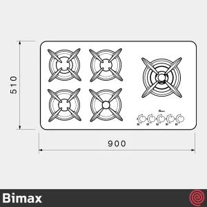 اجاق گاز صفحه ای 5 شعله بیمکث مدل Bimax 2205 | بدنه شیشه ای
