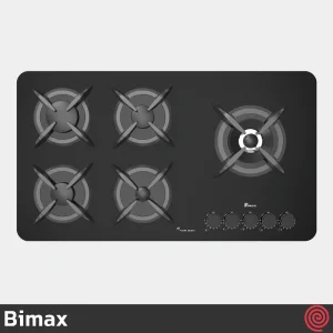 اجاق گاز صفحه ای 5 شعله بیمکث مدل Bimax 2205 | بدنه شیشه ای