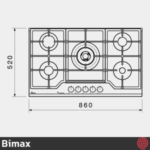 اجاق گاز صفحه ای 5 شعله بیمکث مدل Bimax 2204 | بدنه شیشه ای