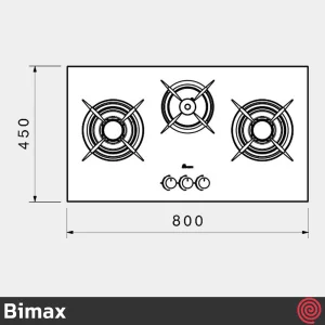 اجاق گاز صفحه ای 3 شعله بیمکث مدل Bimax 5083 | رنگ مشکی، بدنه شیشه ای