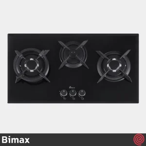 اجاق گاز صفحه ای 3 شعله بیمکث مدل Bimax 5083 | رنگ مشکی، بدنه شیشه ای با دو پلوپز