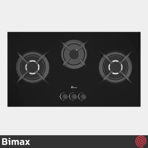 اجاق گاز صفحه ای 3 شعله بیمکث مدل Bimax 5083 | رنگ مشکی، بدنه شیشه ای با دو پلوپز