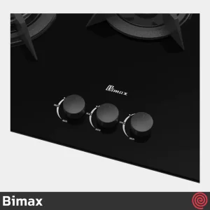اجاق گاز صفحه ای 3 شعله بیمکث مدل Bimax 5083 | رنگ مشکی، بدنه شیشه ای با دو پلوپز