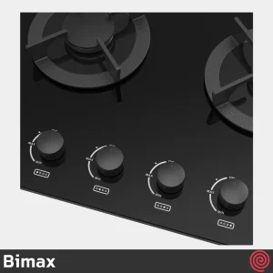 اجاق گاز صفحه ای 4 شعله بیمکث مدل Bimax 5020 | رنگ مشکی، بدنه شیشه ای