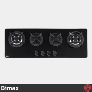 اجاق گاز صفحه ای 4 شعله بیمکث مدل Bimax 5020 | رنگ مشکی، بدنه شیشه ای