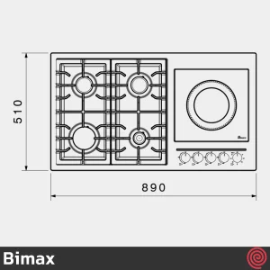 اجاق گاز صفحه ای 5 شعله بیمکث مدل Bimax 0027 | مدل گازی و برقی، بدنه استیل