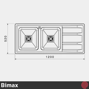 سینک ظرفشویی بیمکث مدل Bimax 4402-52 | دو لگنه فانتزی توکار