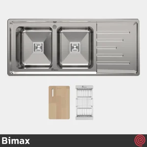 سینک ظرفشویی بیمکث مدل Bimax 4404-52 | دو لگنه فانتزی توکار