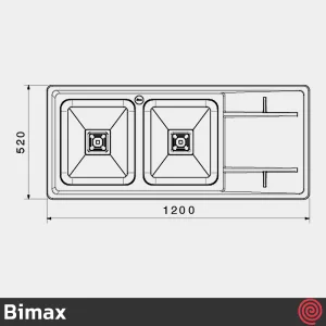 سینک ظرفشویی بیمکث مدل Bimax 4406-52 | دو لگنه فانتزی توکار