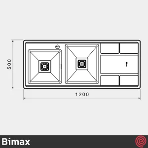 سینک ظرفشویی بیمکث مدل Bimax 740-50 | دو لگنه فانتزی باکسی توکار