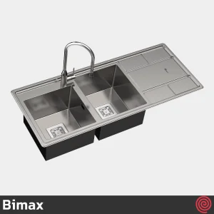 سینک ظرفشویی بیمکث مدل Bimax 740-50 | دو لگنه فانتزی باکسی توکار