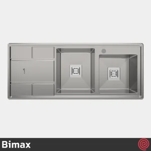 سینک ظرفشویی بیمکث مدل Bimax 740-50 | دو لگنه فانتزی باکسی توکار