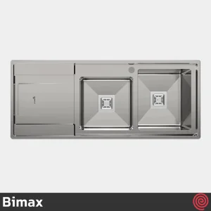سینک ظرفشویی بیمکث مدل Bimax 741-50 | دو لگنه فانتزی باکسی توکار