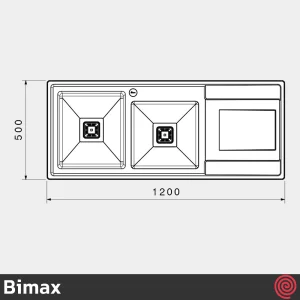سینک ظرفشویی بیمکث مدل Bimax 741-50 | دو لگنه فانتزی باکسی توکار