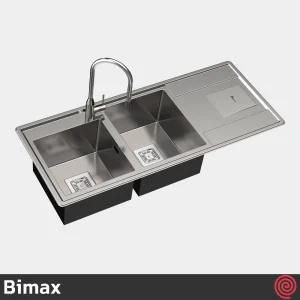 سینک ظرفشویی بیمکث مدل Bimax 741-50 | دو لگنه فانتزی باکسی توکار
