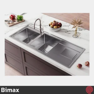 سینک ظرفشویی بیمکث مدل Bimax 741-50 | دو لگنه فانتزی باکسی توکار