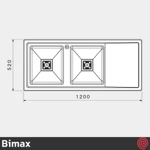سینک ظرفشویی بیمکث مدل Bimax 743-52 | دو لگنه فانتزی باکسی توکار