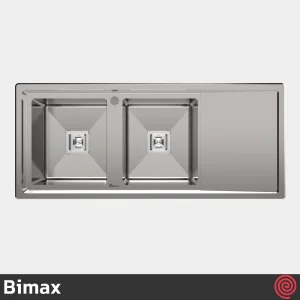 سینک ظرفشویی بیمکث مدل Bimax 743-52 | دو لگنه فانتزی باکسی توکار