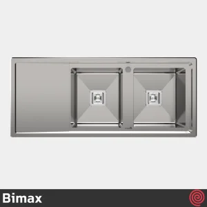 سینک ظرفشویی بیمکث مدل Bimax 743-52 | دو لگنه فانتزی باکسی توکار