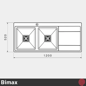 سینک ظرفشویی بیمکث مدل Bimax 745-52 | دو لگنه فانتزی باکسی توکار